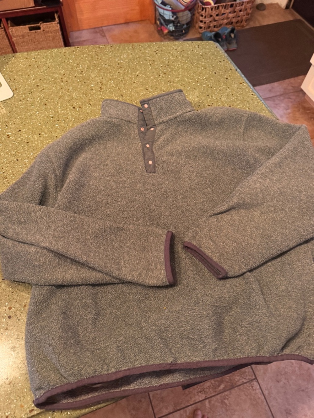 Vintage L.L.Bean Gray Sherpa Fleece Snap Pullover Purple Trim Freeport Maine cam